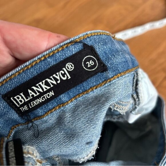 Blank NYC The Lexington Slim Straight Blue Flared Distressed Split Hem Jeans 26” - Picture 7 of 8